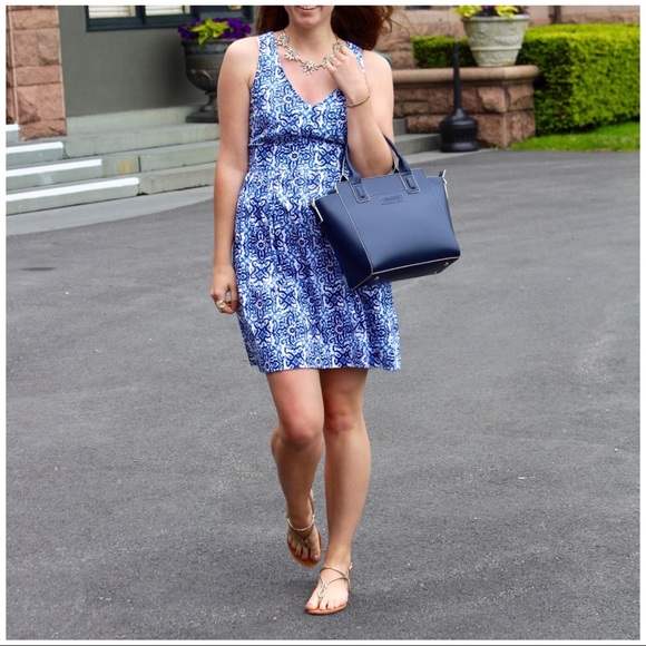 MILLY FOR DESIGNATION Blue Print Fit & Flare Dress - Picture 7 of 8